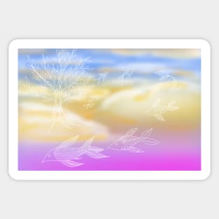 Dreamscape: Leaves to Fish, Sunset Symphony Sticker